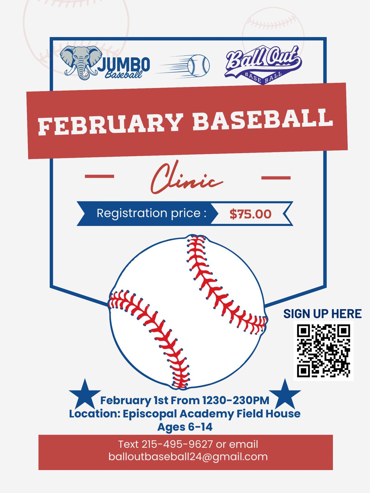 February skills clinic for youth players at our baseball camps in Delco.